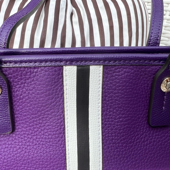 Henri Bendel Purple Tote with White and Brown Stripes - Picture 5 of 15